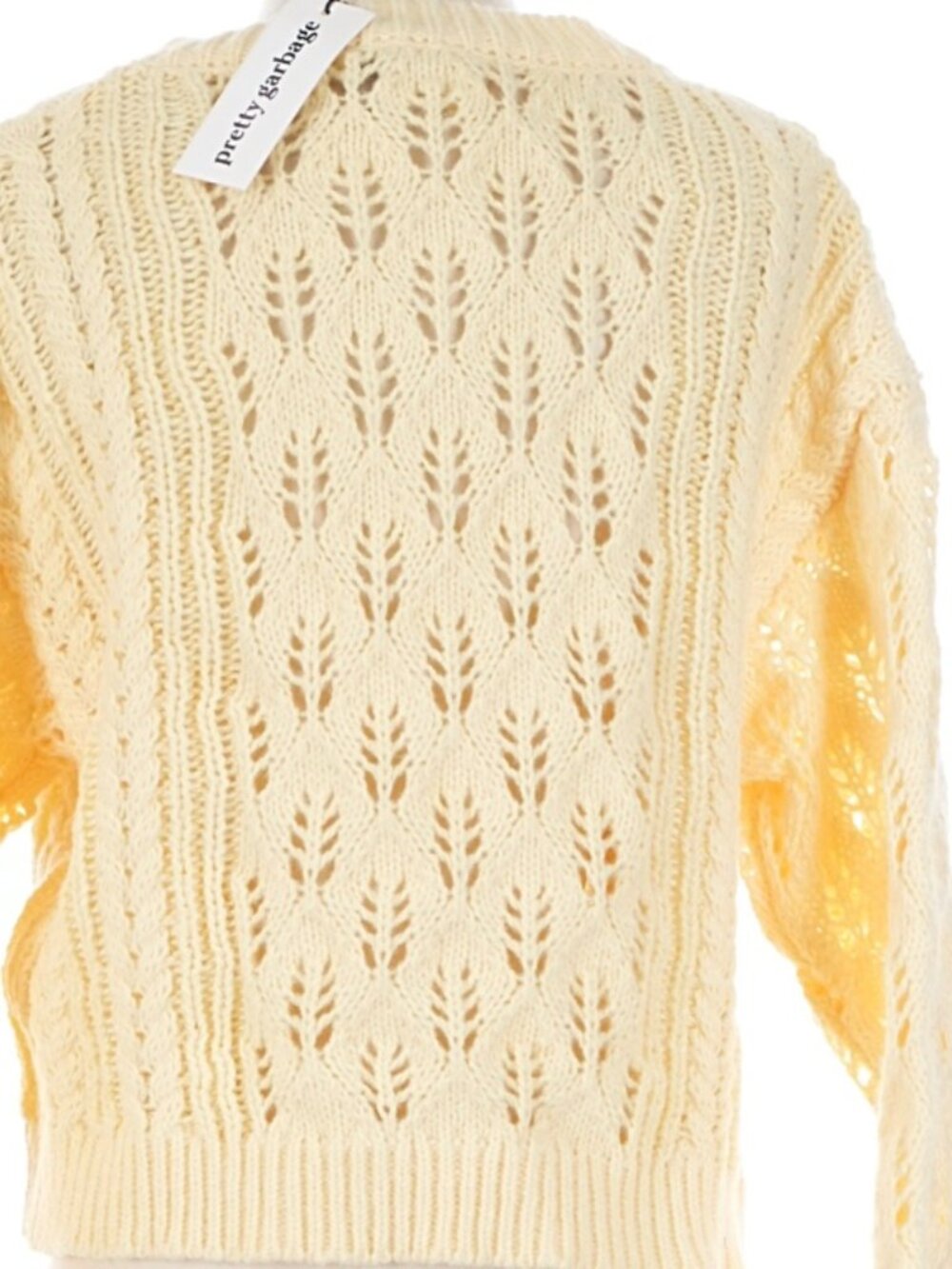NWT Pretty Garbage Lace Up Pointelle Cardigan Sweater Yellow Cottagecore Small - Picture 3 of 10
